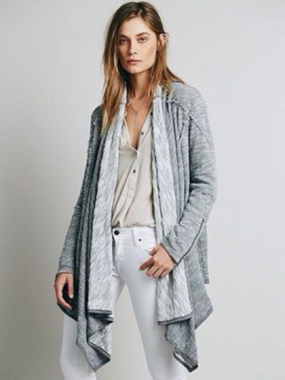 Free People In The Loop Cardigan open front long zippered sleeves Grey knit Med